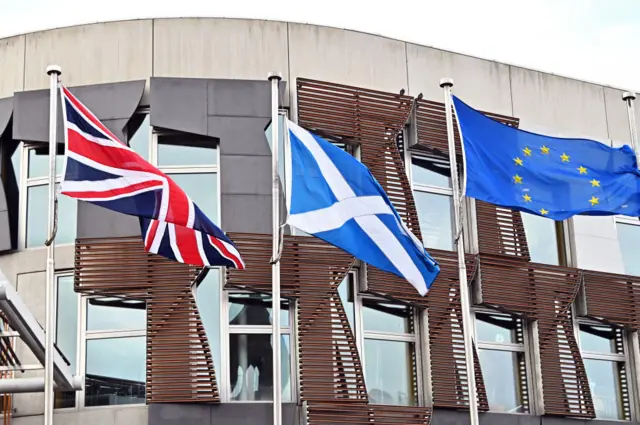 Flags of EU, Scotland and UK