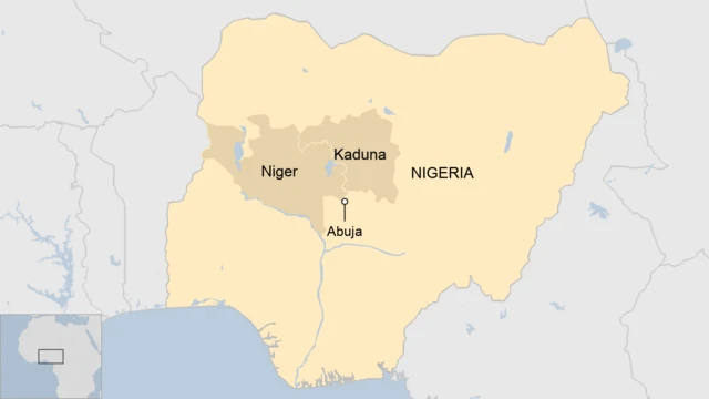 A map of Nigeria showing the states of Kaduna and Niger.