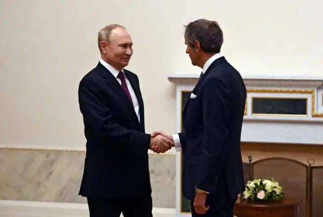 Russian President Vladimir Putin (left) and IAEA head Rafael Grossi in St Petersburg, Russia. Photo: 11 October 2022