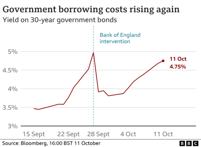 Graph showing cost of government borrowing