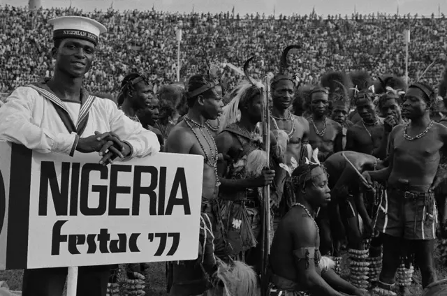 Performers and attendees at Festac in Nigeria in 1977