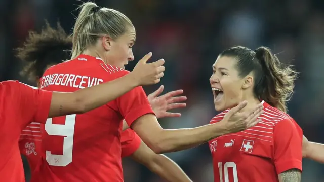 Ramona Bachmann of Switzerland celebrates scoring their side's first goal