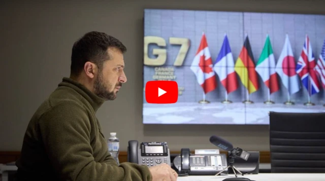 Ukrainian President Volodymyr Zelensky addresses the G7 leaders. Photo: 11 October 2022
