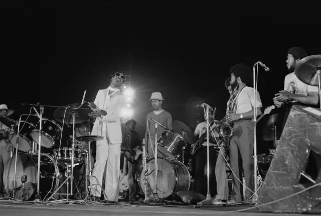 Stevie Wonder performing on drums