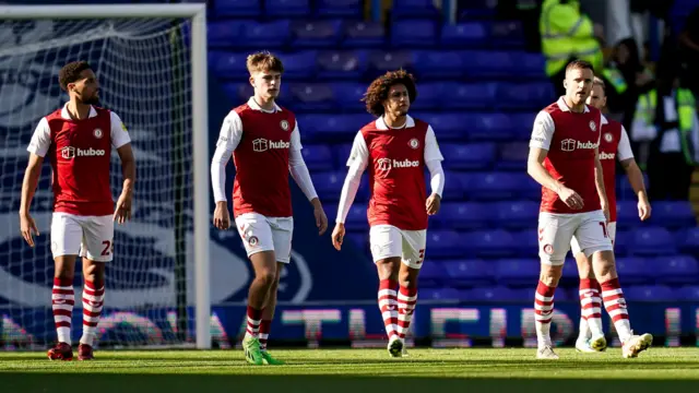 Bristol City players after conceding a goal to Birmingham