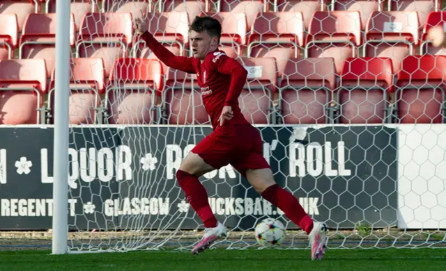 Ben Doak celebrates his winning goal for the Liverpool youngsters