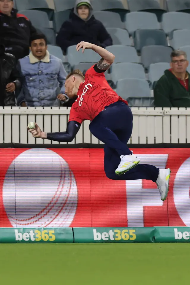 Ben Stokes makes remarkable boundary stop in England's T20 win v Australia in Canberra