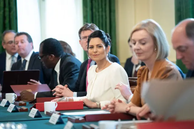 Priti Patel, with cabinet minister including Liz Truss, pictured in July 2022