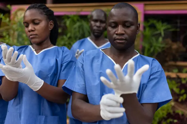 Volunteers receive training on how to conduct Safe and Dignified Burials of Ebola victims on October 12, 2022 in Mubende, Uganda