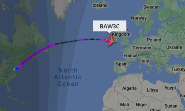 Kwasi Kwarteng's flight route from the US to London