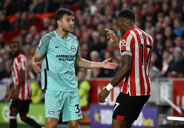 Ivan Toney and Joel Veltman clash