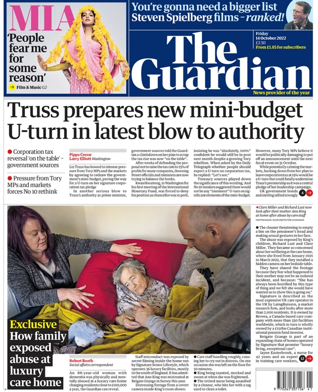 Guardian front page