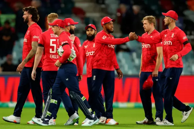 England celebrate a wicket