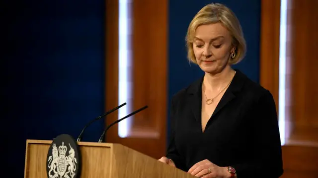 British Prime Minister Liz Truss attends a news conference in London, Britain, October 14, 2022