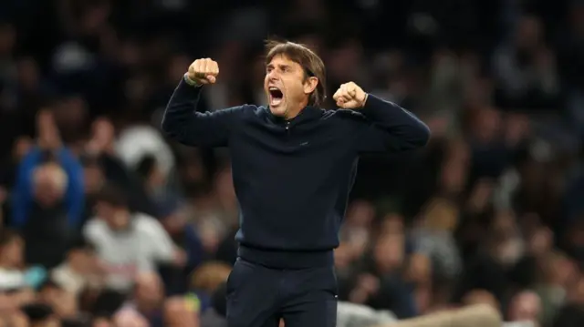 Antonio Conte celebrating the win at full time.