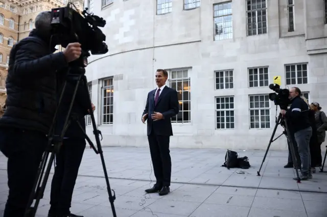 Jeremy Hunt speaks outside the BBC's New Broadcasting House