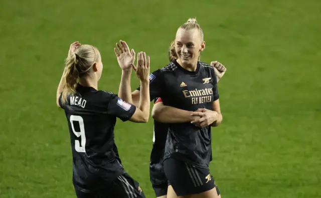 Stina Blackstenius celebrating the goal.