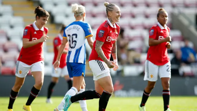 Leah Galton celebrating her goal.