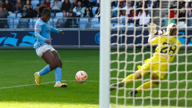 Khadija Shaw scores her second goal of the match.