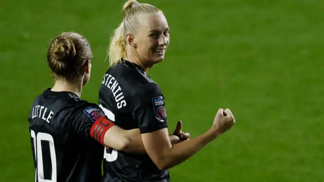 Stina Blackstenius celebrating her goal.