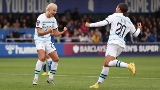 Chelsea celebrate scoring against Everton