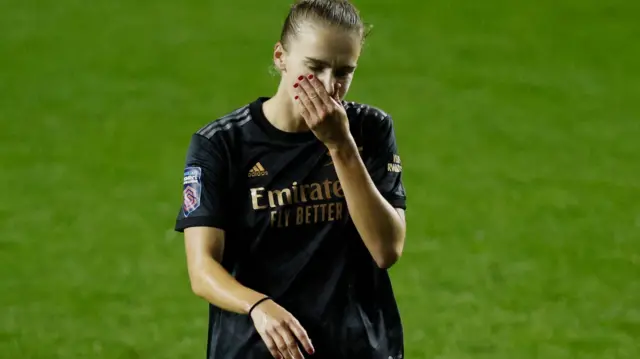 Miedema reacts after missing a goal.