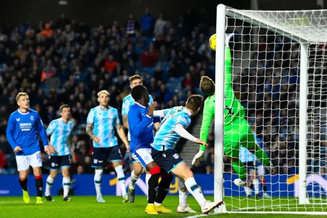 A cross from Ridvan Yilmaz clipped the crossbar as Rangers press for a second goal