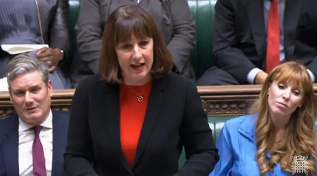 Rachel Reeves, with Sir Keir Starmer, left, and Angela Rayner, right