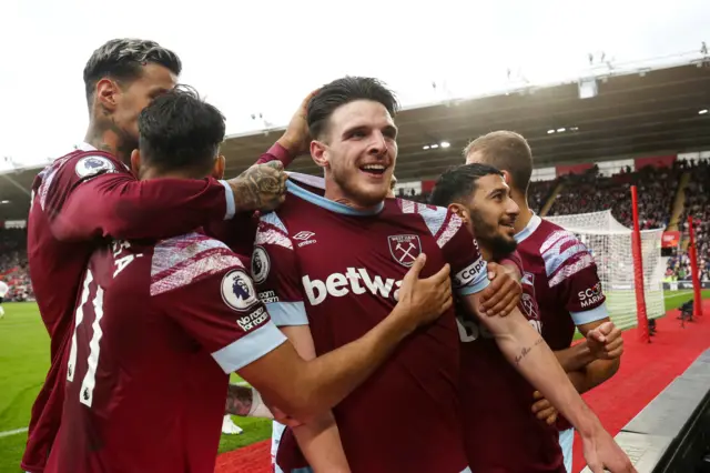 West Ham celebrate equalising at Southampton