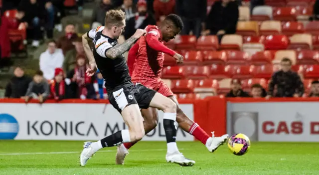 'Duk' powers in the opening goal at Pittodrie