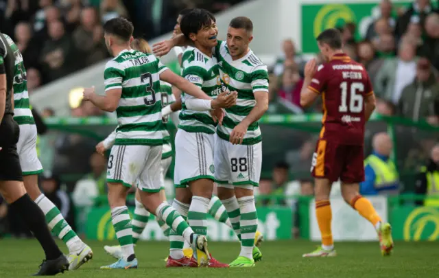 Reo Hatate (centre) was on target in Celtic's recent win over Motherwell