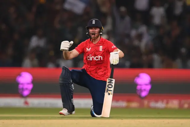 England opener Phil Salt shows his disappointment after being run out against Pakistan