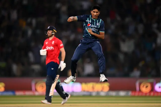 Pakistan bowler Mohammad Hasnain in T20 v England