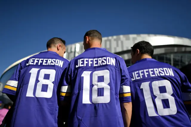 Minnesota Vikings fans with Justin Jefferson shirts.