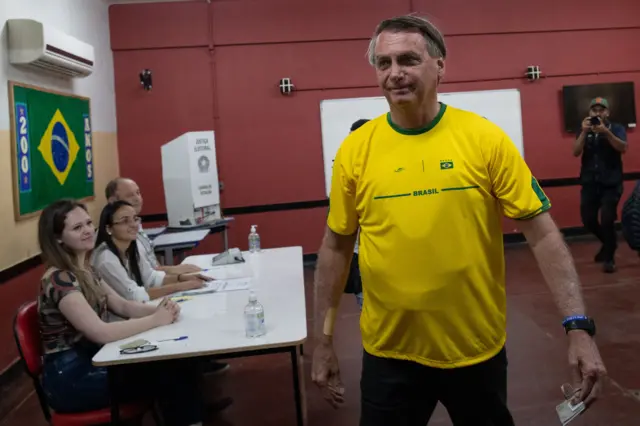 President and candidate to re-election Jair Bolsonaro casts his vote in Rio de Janeiro