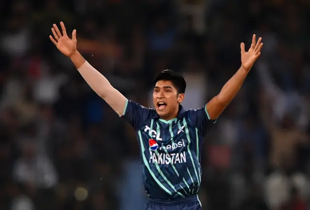 Pakistan bowler Mohammad Hasnain in T20 v England