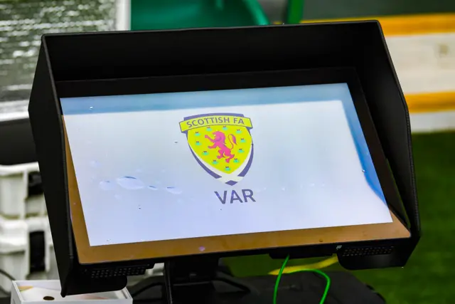 A VAR monitor during a cinch Premiership match between Hibs and Kilmarnock at Easter Road