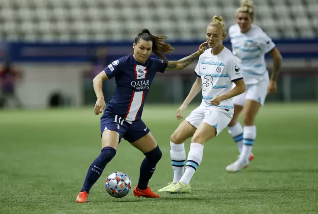 Paris St Germain's Ramona Bachmann in action with Chelsea's Sophie Ingle