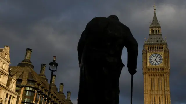 Statue of Winston Churchill overlooks Parliament