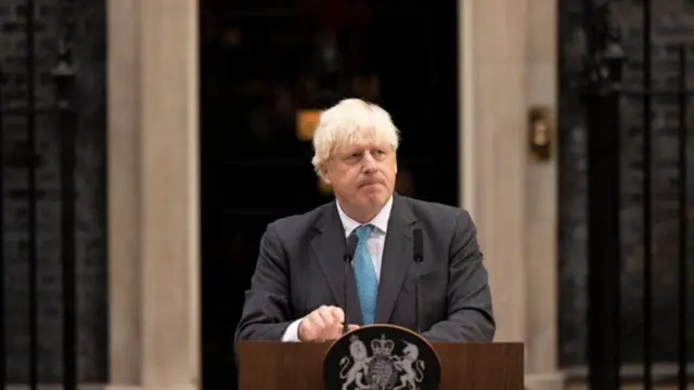 Prime Minister Boris Johnson delivers a farewell address before his official resignation at Downing Street