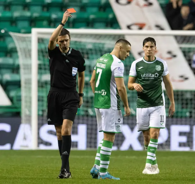 Kyle Magennis is sent off by referee Kevin Clancy