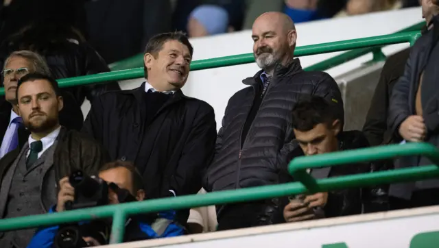 Scotland manager Steve Clarke (R) and assistant manager John Carver