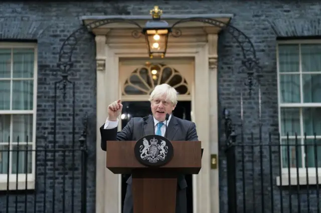 Boris Johnson making his final speech as prime minister outside No 10 Downing Street on 6 September