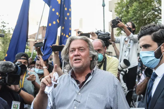 Former White House Chief Strategist Steve Bannon exits the Manhattan Federal Court on August 20, 2020 in the Manhattan borough of New York City