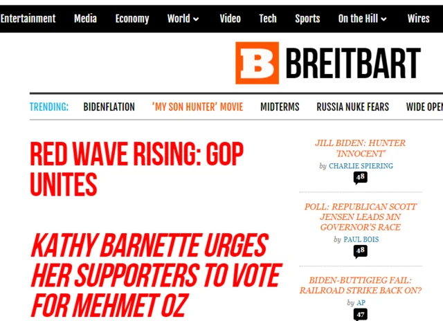 screengrab of breitbart front page