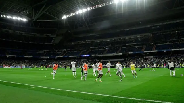 Warm ups get under way at Estadio Santiago Bernabeu.