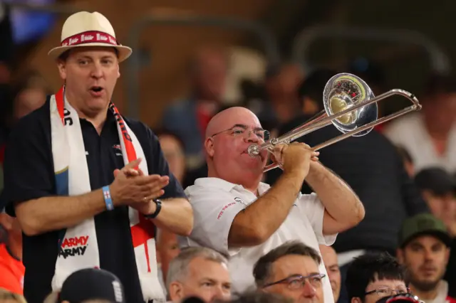 England fans show their support during the ICC Men's T20 World Cup match between England and Afghanistan