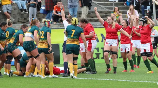 Wales celebrate try