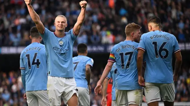 Erling Haaland celebrating his goal.