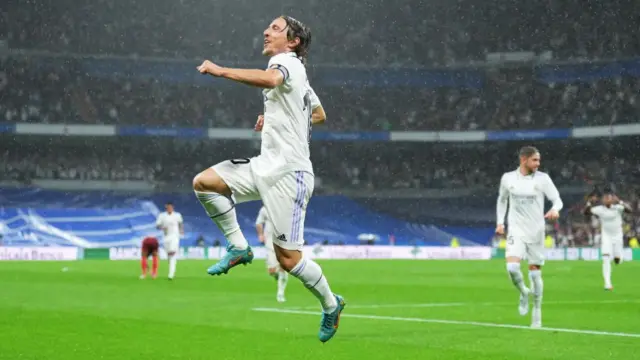 Luka Modric celebrates his goal.